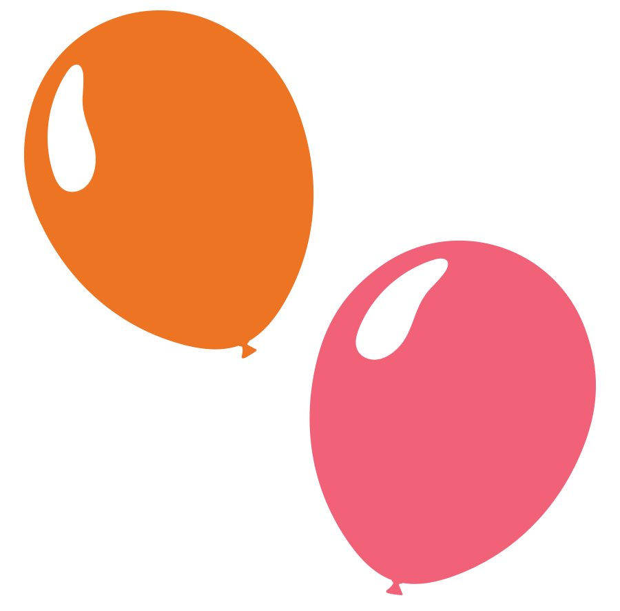 Two balloons. One orange and one light pink.